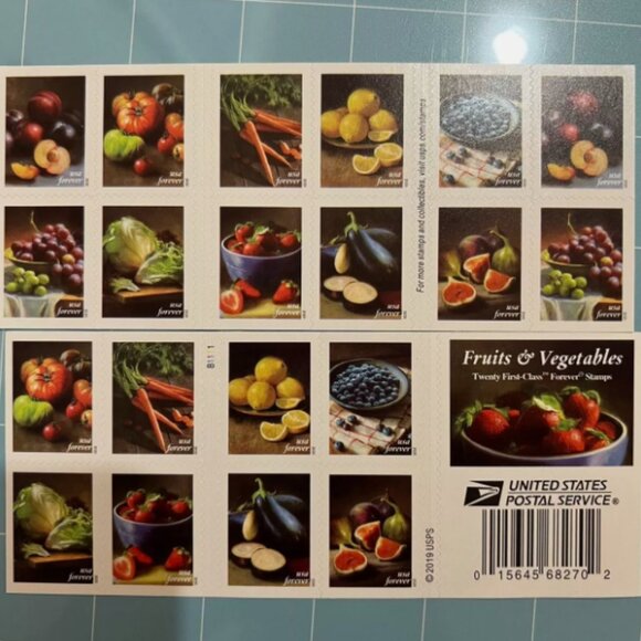 2020 USPS Fruits and Vegetables Forever Stamps 50 Booklet of 1000 - Picture 2 of 6